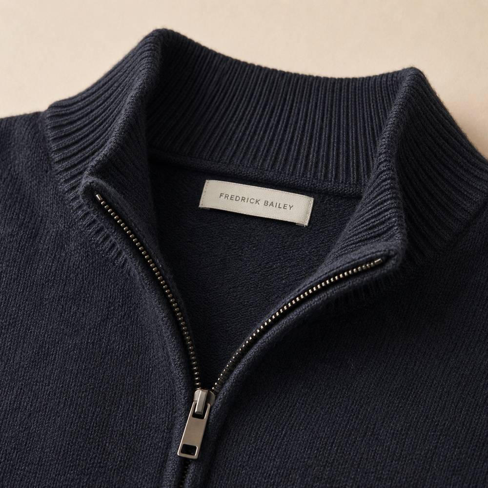 The Pembroke - Cashmere-Blend Half-Zip in Navy - detail