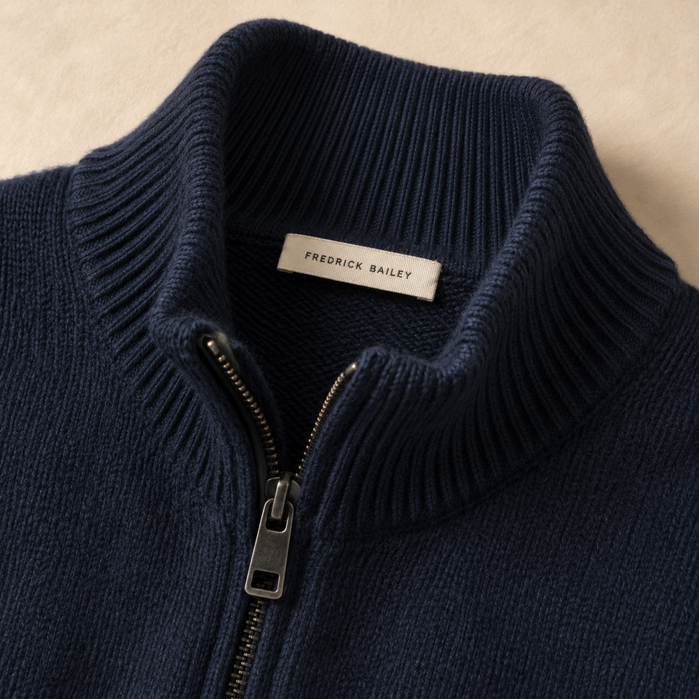 The Whitfield - Cashmere-Blend Full-Zip Cardigan in Navy - detail