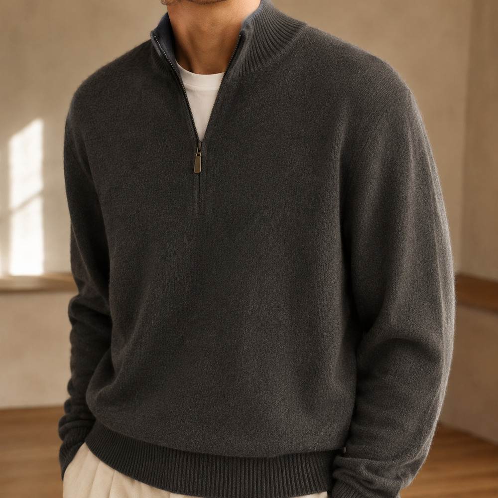 The Pembroke - Cashmere-Blend Half-Zip in Charcoal - on model