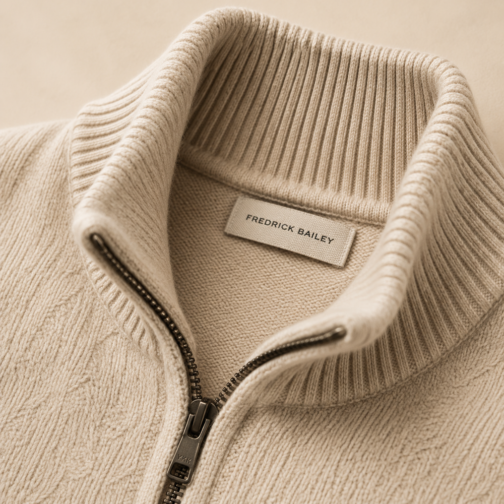 The Whitfield - Cashmere-Blend Full-Zip Cardigan in Oatmeal - detail