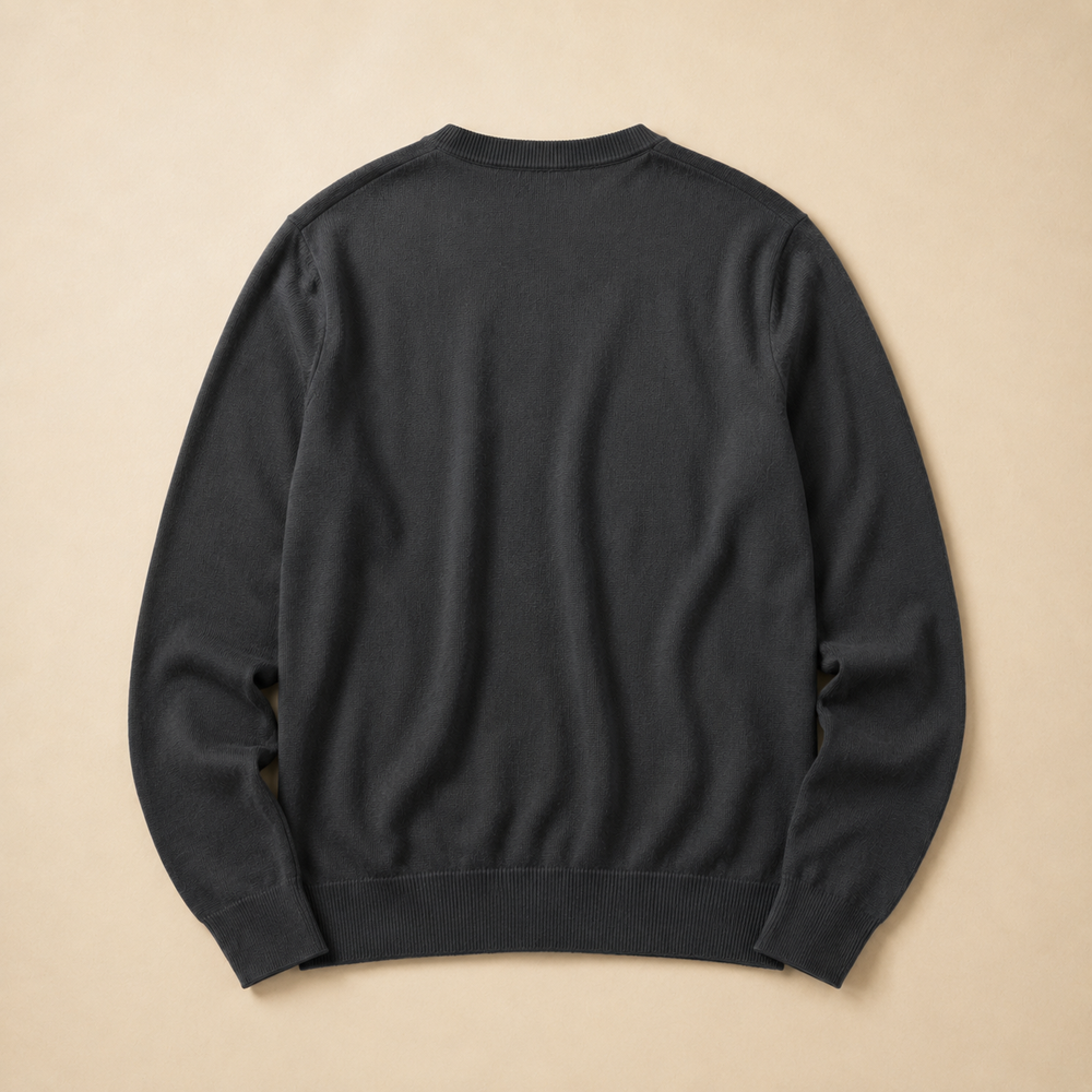 The Sterling - Merino-Blend V-Neck Sweater in Charcoal - back view