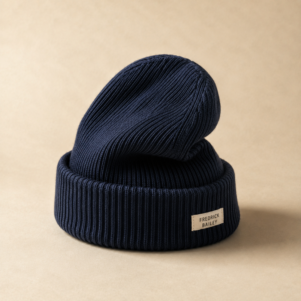 The Bramford - Cashmere-Blend Beanie in Navy - angled view