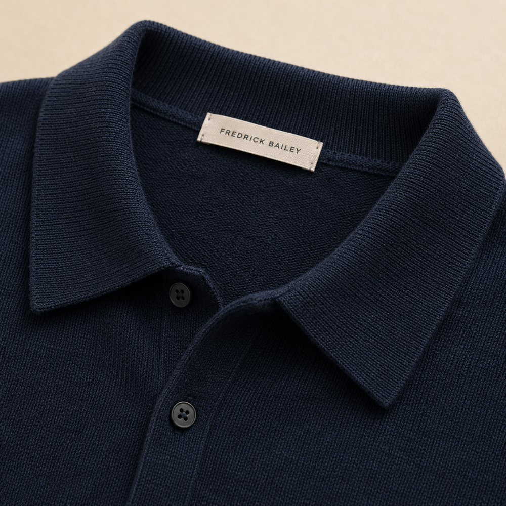The Hawksley - Cashmere-Blend Knit Polo in Navy - detail