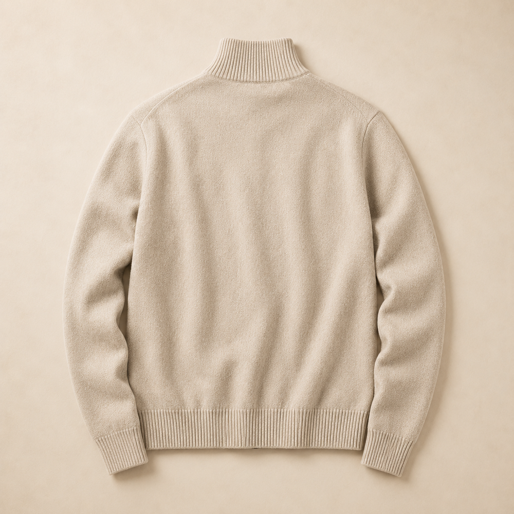 The Whitfield - Cashmere-Blend Full-Zip Cardigan in Oatmeal - back view