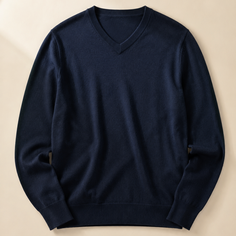 The Sterling merino-blend V-neck in navy