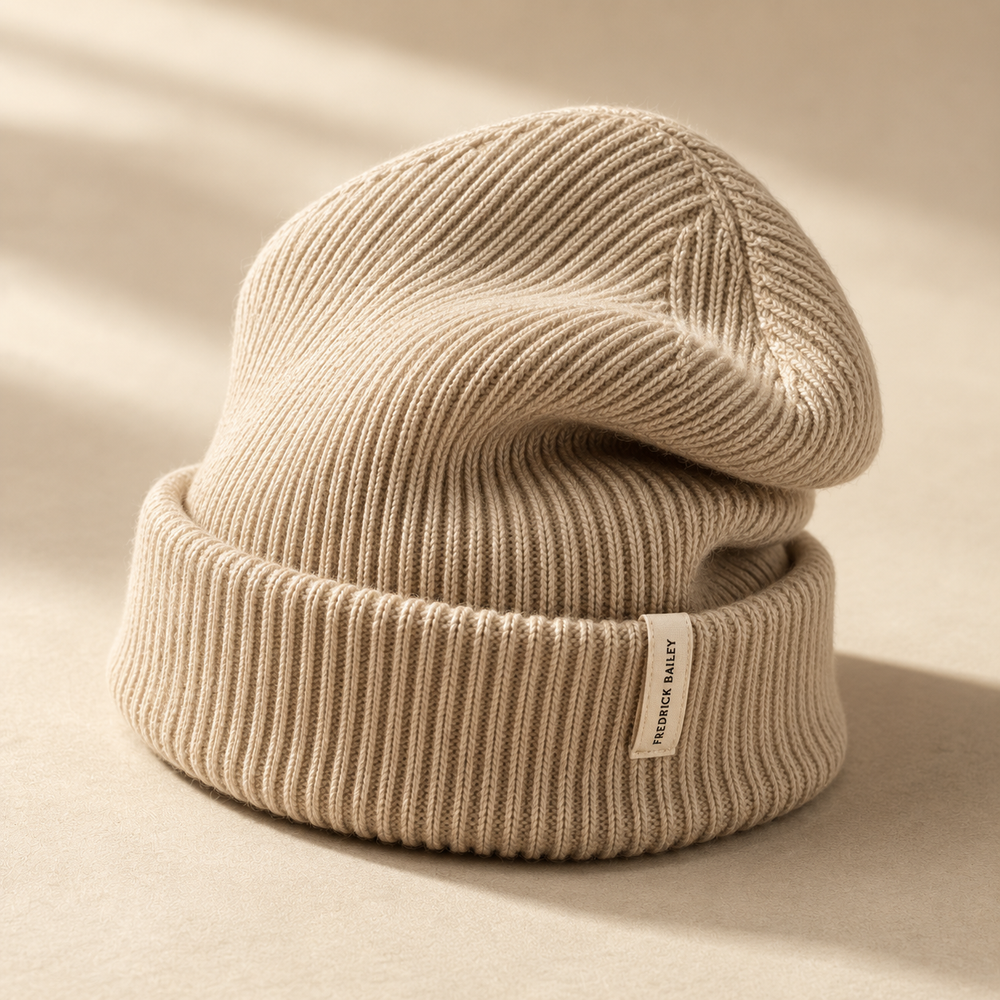 The Bramford - Cashmere-Blend Beanie in Oatmeal - angled view