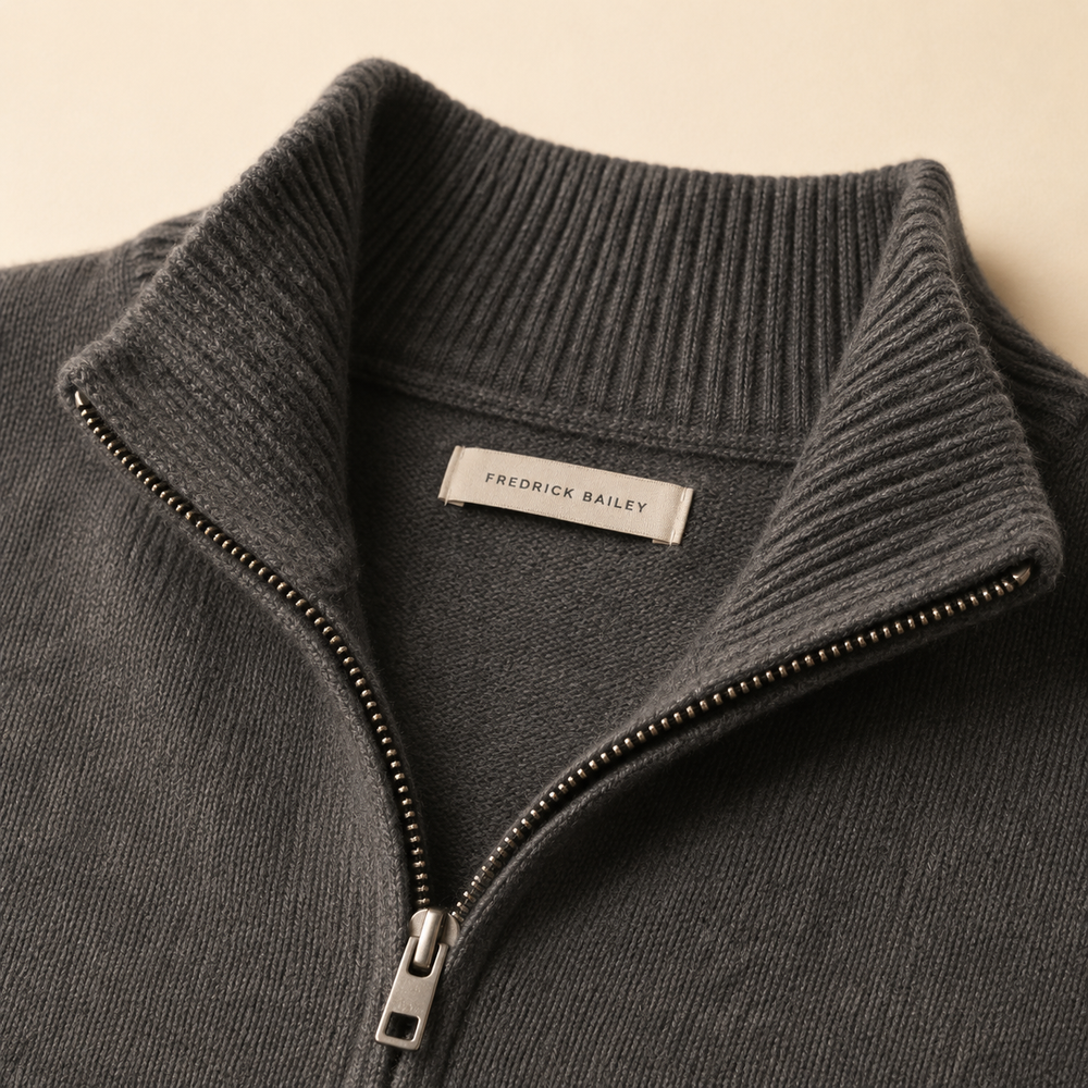 The Pembroke - Cashmere-Blend Half-Zip in Charcoal - detail