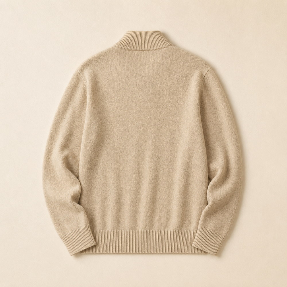 The Marlow - Lambswool-Blend Shawl Cardigan in Oatmeal - back view