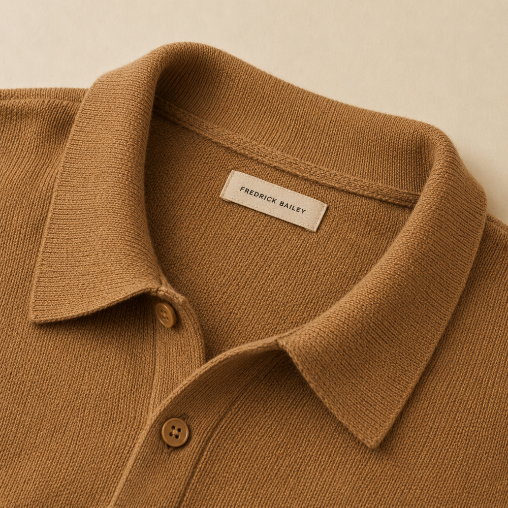 The Hawksley - Cashmere-Blend Knit Polo in Camel - detail
