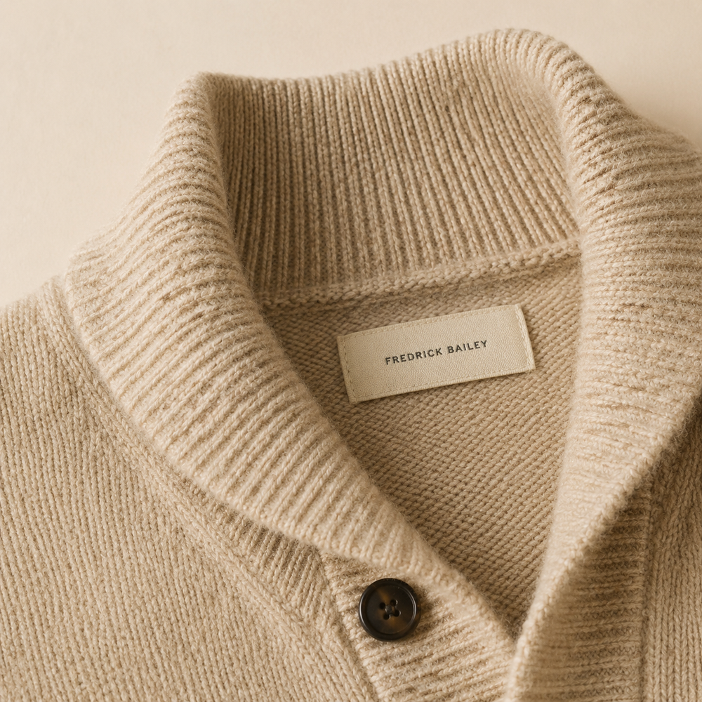 The Marlow - Lambswool-Blend Shawl Cardigan in Oatmeal - detail