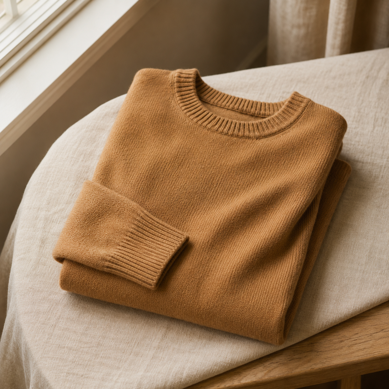 The Aldgate - Cashmere-Blend Crewneck in Camel - styled