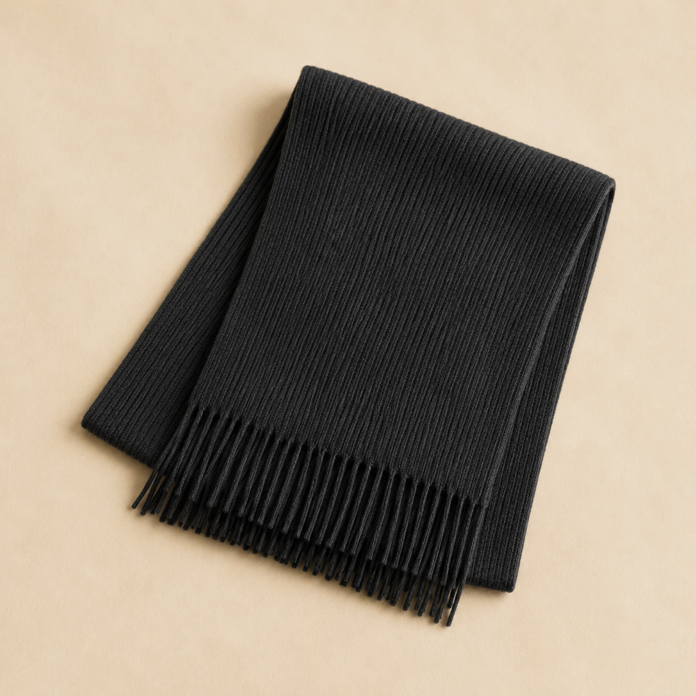 The Glenmore - Cashmere-Blend Scarf in Charcoal - folded