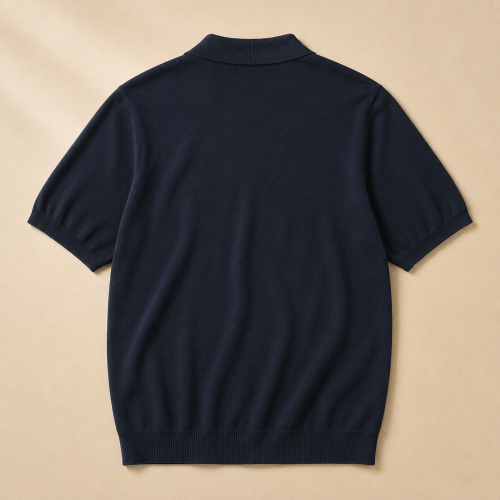 The Hawksley - Cashmere-Blend Knit Polo in Navy - back view
