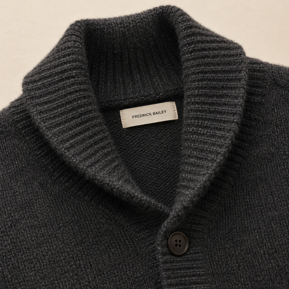 The Marlow - Lambswool-Blend Shawl Cardigan in Charcoal - detail