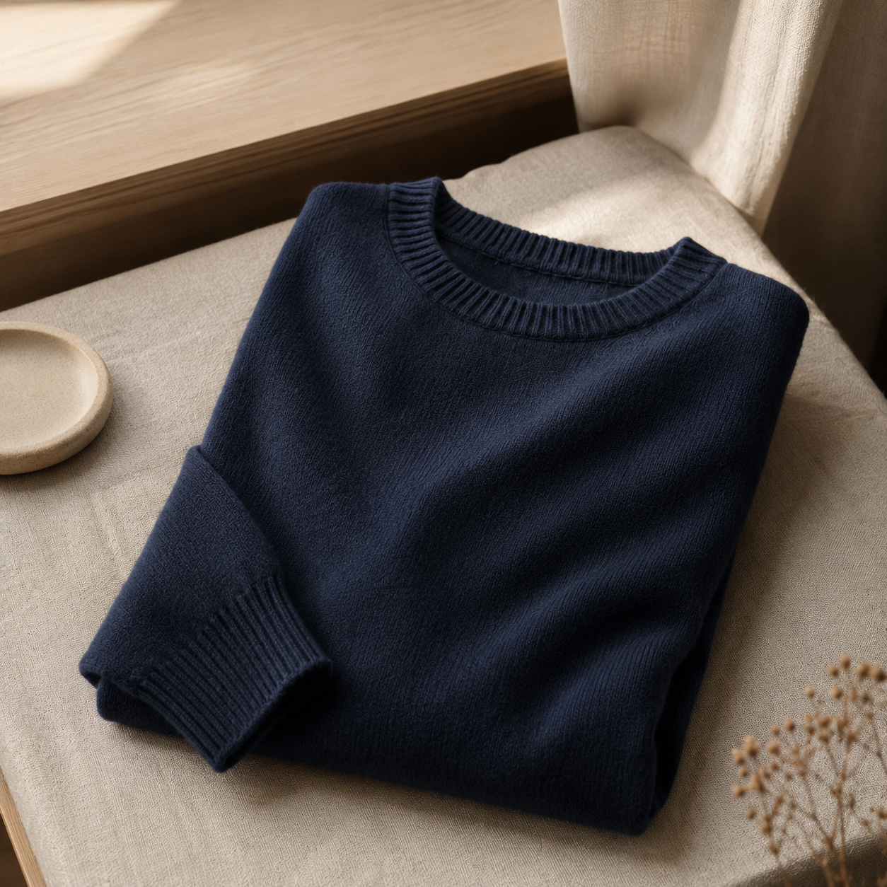 The Aldgate - Cashmere-Blend Crewneck in Navy - styled