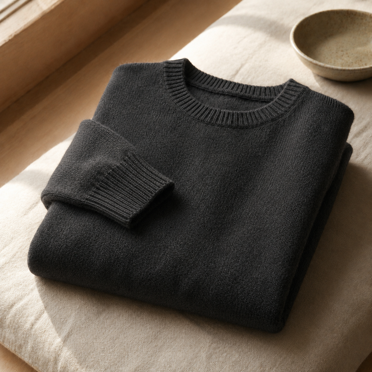 The Aldgate - Cashmere-Blend Crewneck in Charcoal - styled