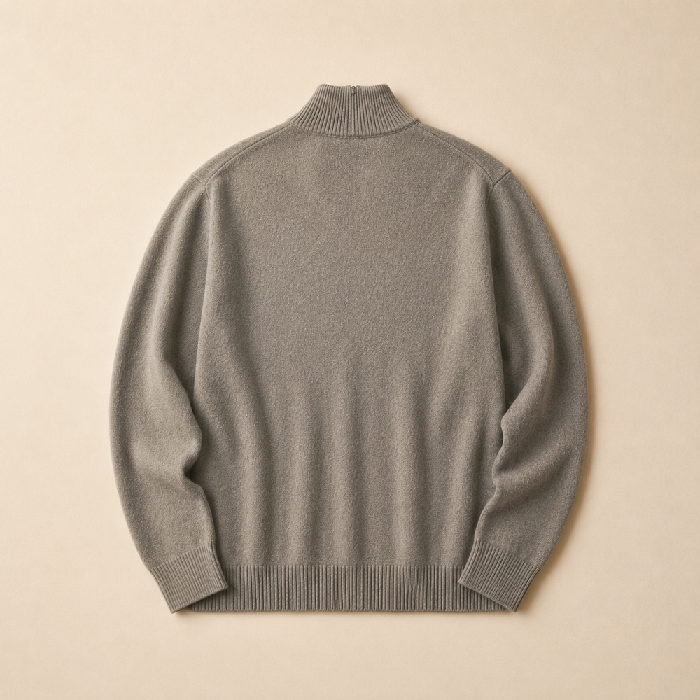 The Pembroke - Cashmere-Blend Half-Zip in Heather Grey - back view