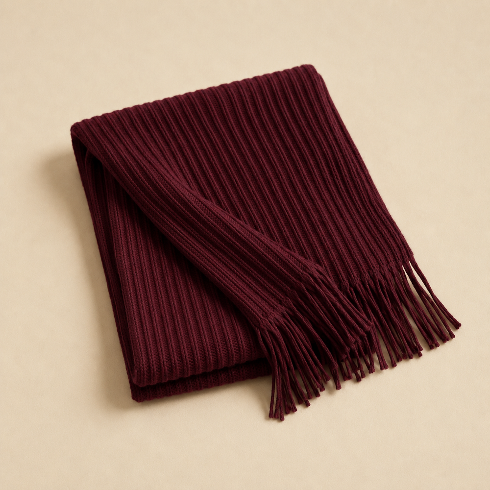 The Glenmore - Cashmere-Blend Scarf in Burgundy - folded