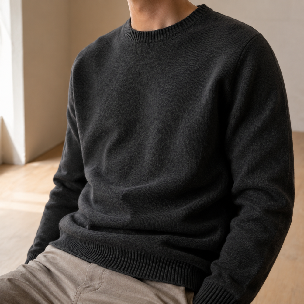 The Aldgate - Cashmere-Blend Crewneck in Charcoal - on model