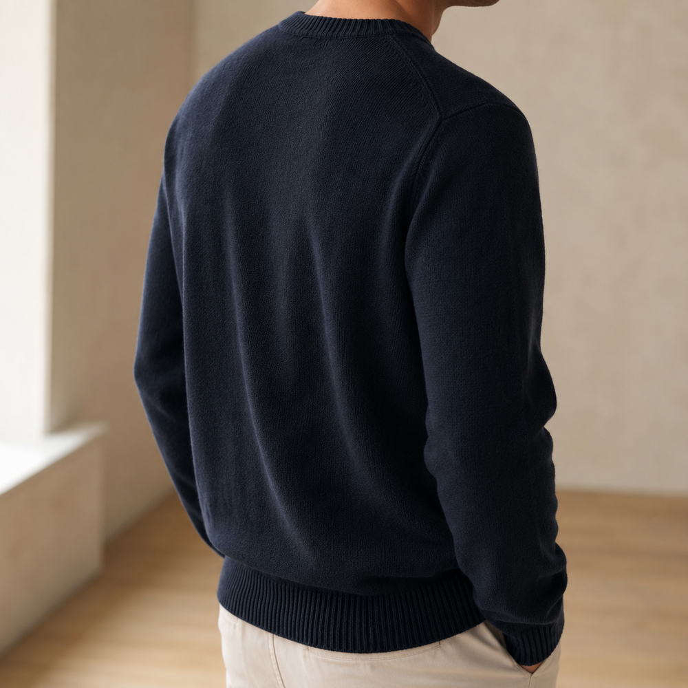 The Aldgate - Cashmere-Blend Crewneck in Navy - on model