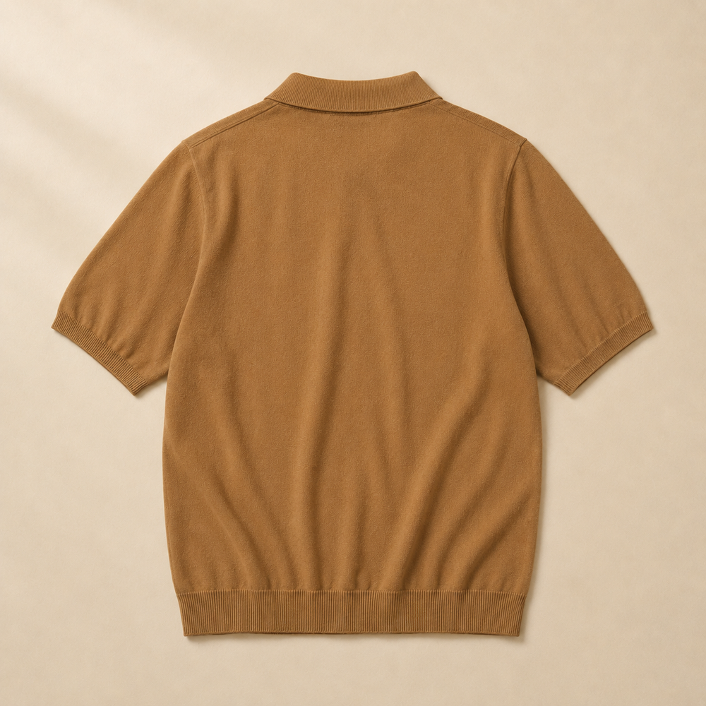 The Hawksley - Cashmere-Blend Knit Polo in Camel - back view