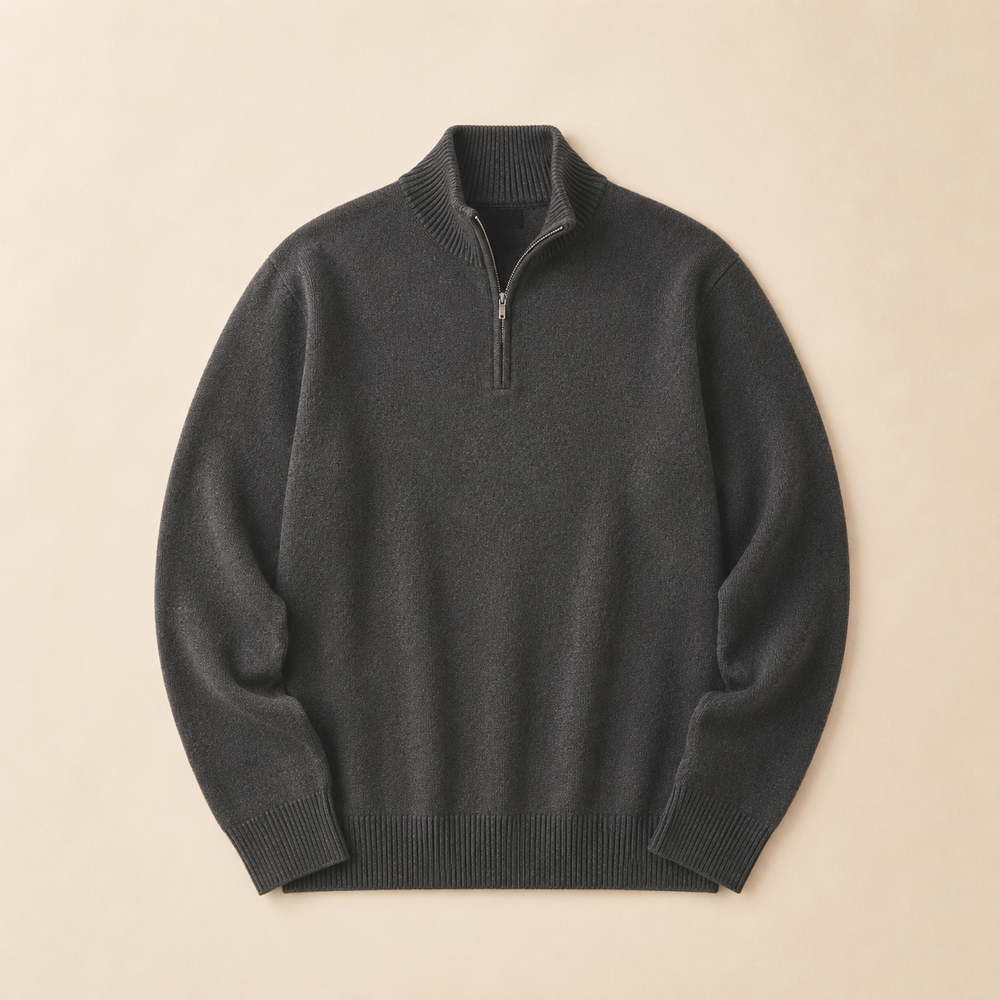 The Pembroke - Cashmere-Blend Half-Zip in Charcoal