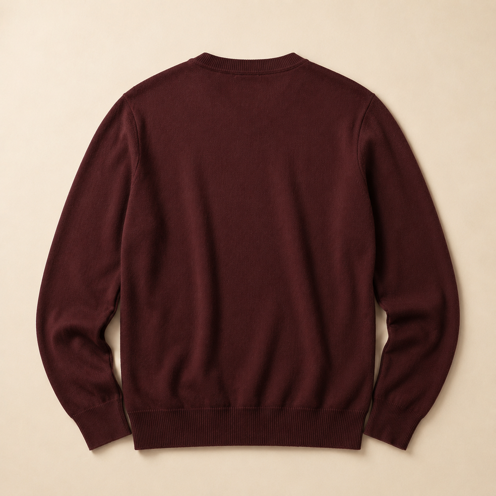 The Sterling - Merino-Blend V-Neck Sweater in Burgundy - back view