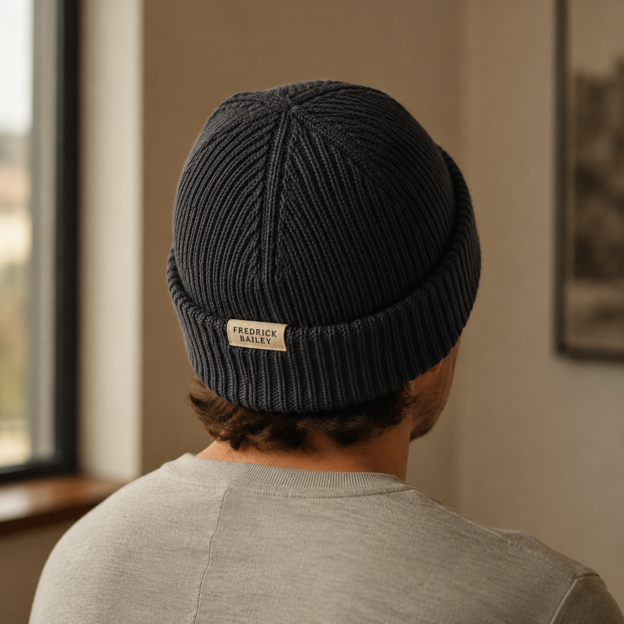 The Bramford - Cashmere-Blend Beanie in Charcoal - on model