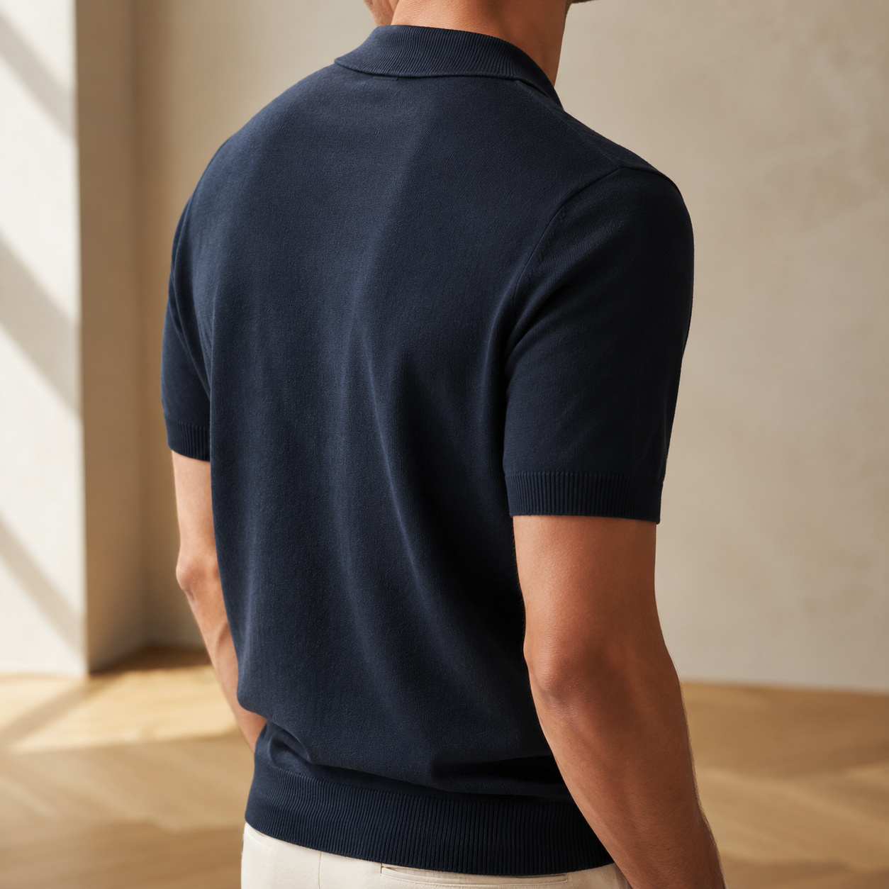 The Hawksley - Cashmere-Blend Knit Polo in Navy - on model
