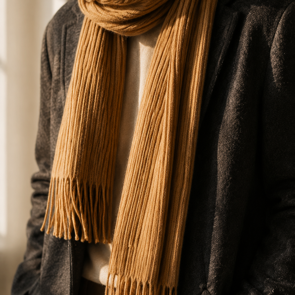 The Glenmore styled on model - Camel